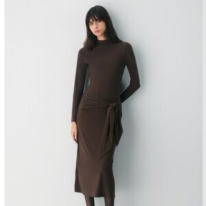 Wilfred Conjure Brown Long-Sleeve Tie-Waist Midi Dress